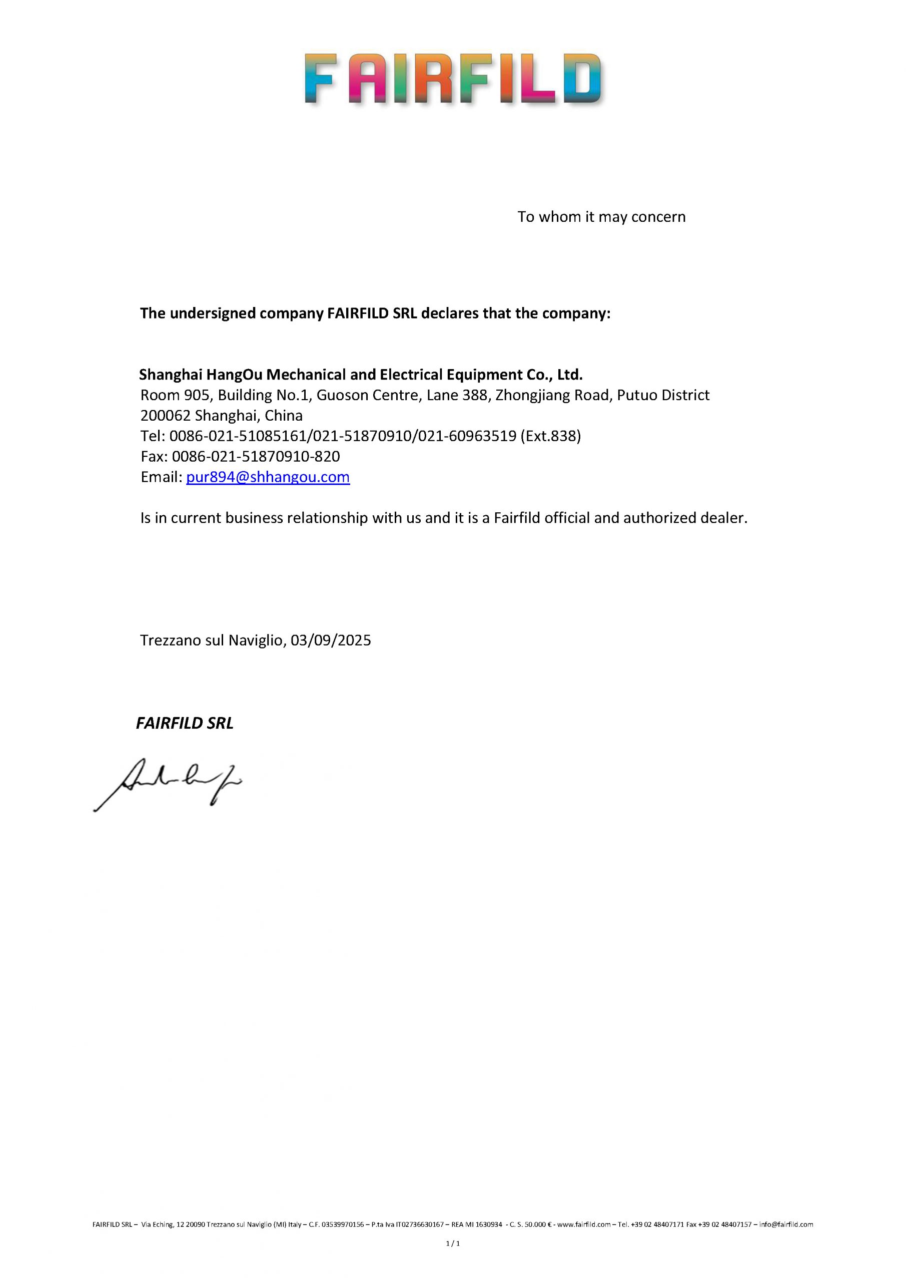 2025年意大利FAIRFILD工廠授權上海航歐中國區代理FAIRFILD電阻